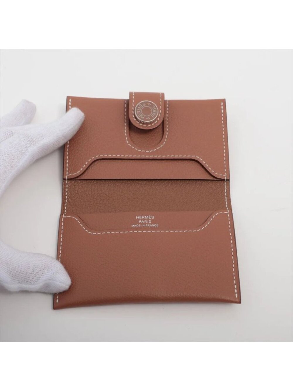 Hermes Leather Card Case Business Holder Bifold Coin Brown - Picture 3 of 7
